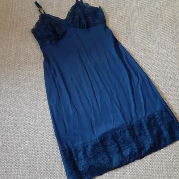 *Vintage Full Dress Slip Van Raalte Dark Blue - Picture 1 of 5